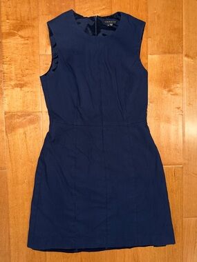 Theory Cotton Blend Fitted Navy Blue Sleeveless Scoopneck Mini Dress
